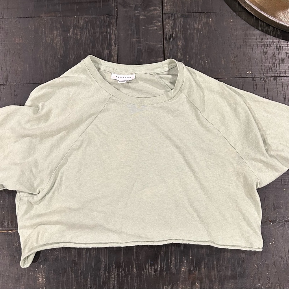 Topshop Light Green Short Sleeve Crop Top